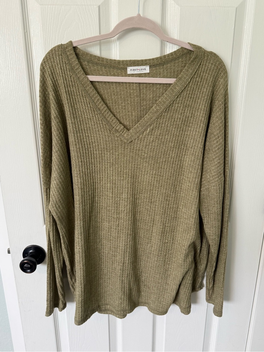 Light Olive Green V-Neck Long Sleeve Top 2XL